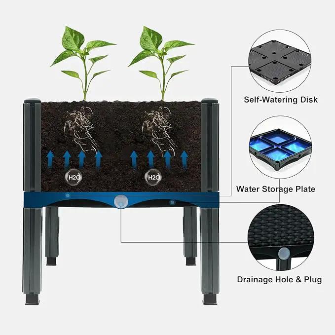 MAYOLIAH Raised Garden Bed with Drainage Elevated Planter Box Plastic Raised Beds for Gardening Vegetables Herb Flowers, Perfect for Indoor Outdoor Planting, 2 Boxes Grey by GreenHaven Gardens