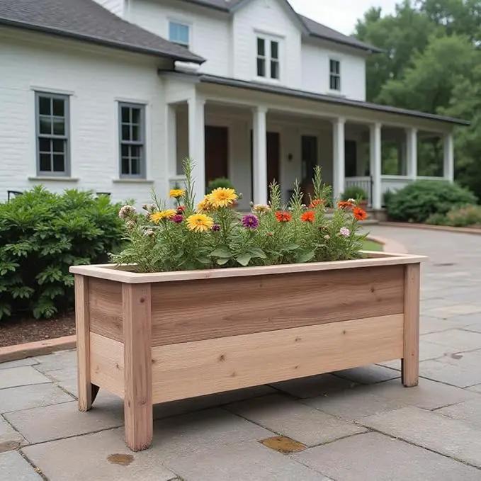 Handmade Custom Heavy Duty Rectangular Raised Cedar Wood Garden Planter Box – 46", 36", 24" – Indoor/Outdoor Farmhouse Style for Flowers & Vegetables – Made in USA (24" L x 15.5" W x 16.5" H) by GreenHaven Gardens