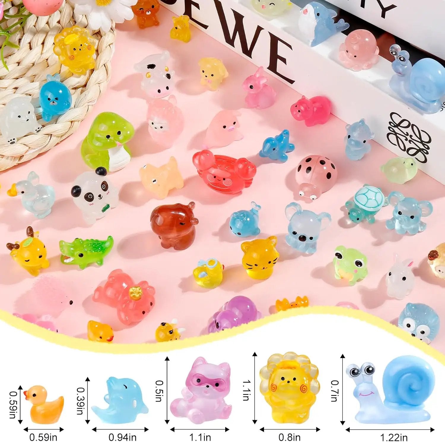 52Pcs Luminous Mini Resin Animals 52 Styles Miniature Glow in the Dark Resin Animal Figures to Hide Tiny Small Little Ducks Turtles Dinosaurs and Frogs for Micro Landscape Dollhouse Fairy Garden Decor by GreenHaven Gardens