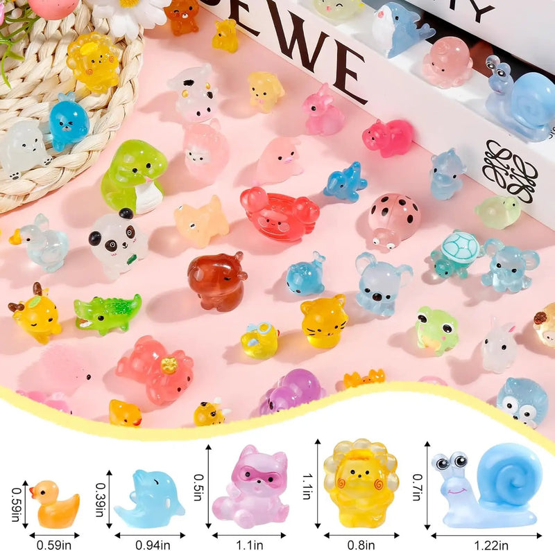 52Pcs Luminous Mini Resin Animals 52 Styles Miniature Glow in the Dark Resin Animal Figures to Hide Tiny Small Little Ducks Turtles Dinosaurs and Frogs for Micro Landscape Dollhouse Fairy Garden Decor by GreenHaven Gardens