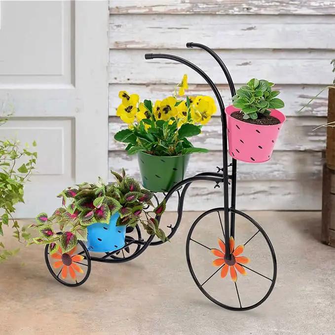 LEWIS&WAYNE Metal Tricycle Planter, 3 Tier Floral Flower Plant Stand Holder Hand Painted Outdoor Garden Patio Decor by GreenHaven Gardens