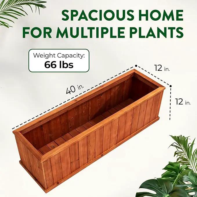 IDZO Wooden Window Box 40 in, Spacious Wooden Planter Boxes with Convenient Drainage Holes, Durable Oil Coated Window Box for Flowers & Plants, Decor Garden, Balcony, Backyard, Easy Assembly by GreenHaven Gardens