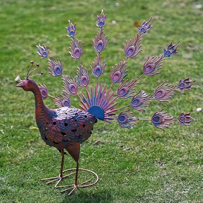 VEWOGARDEN Peacock Outdoor Statues Metal Peacock Tail Spread Garden Sculptures & Statues for Yard Lawn Patio Pool Outside Decorations, Blue & Bronze by GreenHaven Gardens
