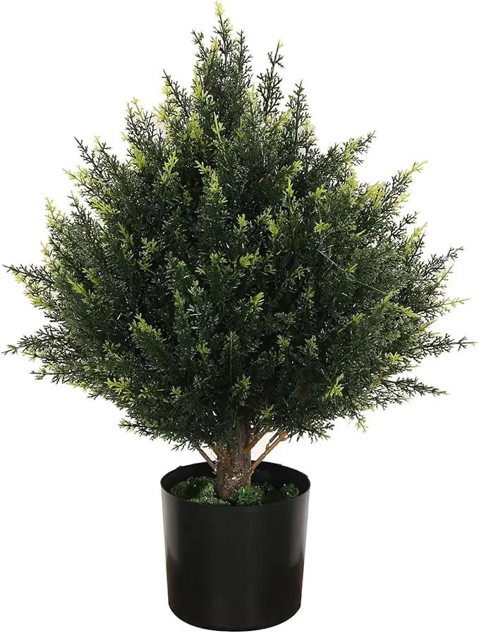 19” Artificial Cedar Outdoor Artificial Shrub Sunlight Resistant Leafy Potted Plant for Indoor Porch of Home and Office Artificial Outdoor Tree Topiary Trees by GreenHaven Gardens