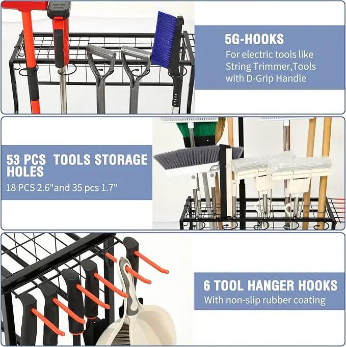 Garden Tool Organizer for Garage, Garden Tool Rack, Up to 58 Long Handled Tools, Yard Tool Holder for Garage, Shed, Outdoor, Tool Stand, Black (Garden Tool Rack) by GreenHaven Gardens