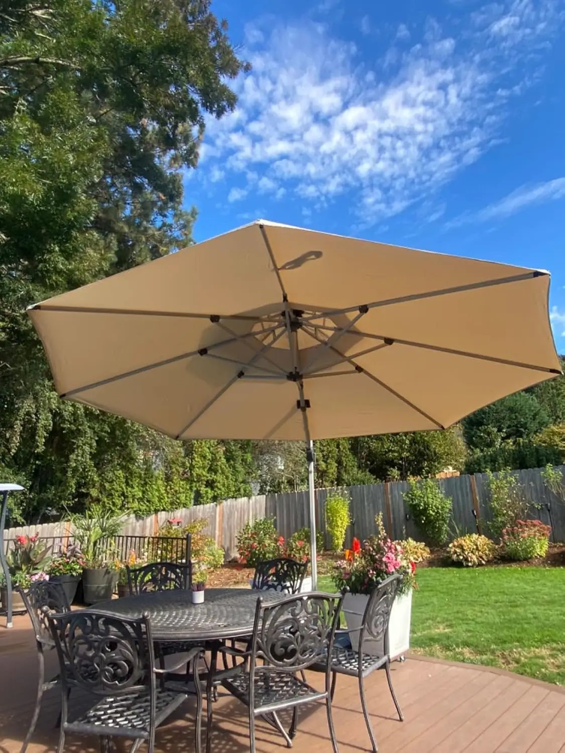 PURPLE LEAF 13 Feet Double Top Round Deluxe Patio Umbrella Offset Hanging Umbrella Outdoor Market Umbrella Garden Umbrella, Beige by GreenHaven Gardens