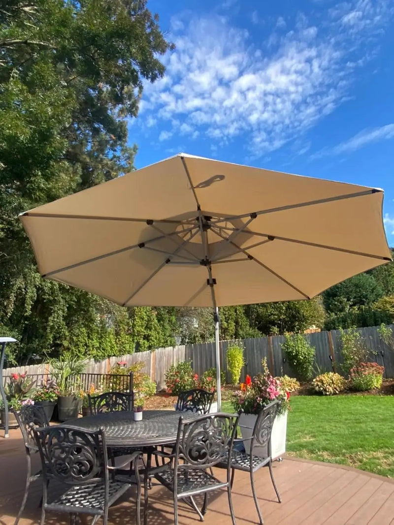 PURPLE LEAF 13 Feet Double Top Round Deluxe Patio Umbrella Offset Hanging Umbrella Outdoor Market Umbrella Garden Umbrella, Beige by GreenHaven Gardens