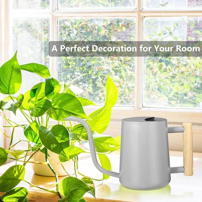 Watering Can Indoor Plants, 35oz Small Watering Can Indoor Stainless Steel Metal Watering Can Modern Decorative Watering Pot with Long Spout for Indoor House Plant Bonsai Garden Flowers (Gray) by GreenHaven Gardens