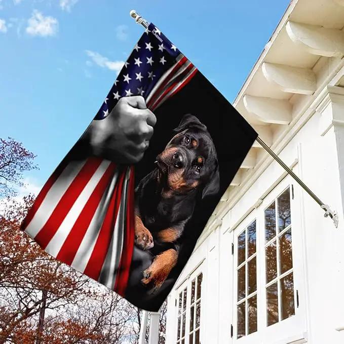 FLAGWIX American Flag - Rottweiler Dog Lover American US Flag, 4th of July Decorations for Inside, Outside, Garden Flag (11.5" x 17.5") - USA Flags Premium Polyester, Decorative Indoor Outdoor Flag by GreenHaven Gardens