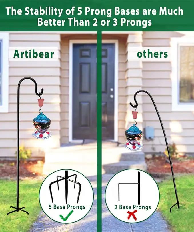 Artibear Adjustable Outdoor Shepherd Hook Stand with 5 Prong Base, 60 Inches Tall 3/5 in Thick, Shiny Black (2 Packs) by GreenHaven Gardens