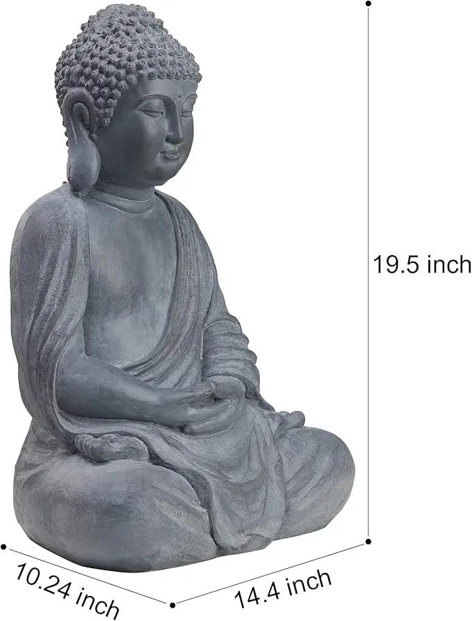 TOETOL Outdoor Buddha Large Statue Meditative Asian Zen Indoor 20” High Medium Yard Decor Magnesium Oxide Stone for Yard Garden Patio Deck Home, Dark Grey by GreenHaven Gardens