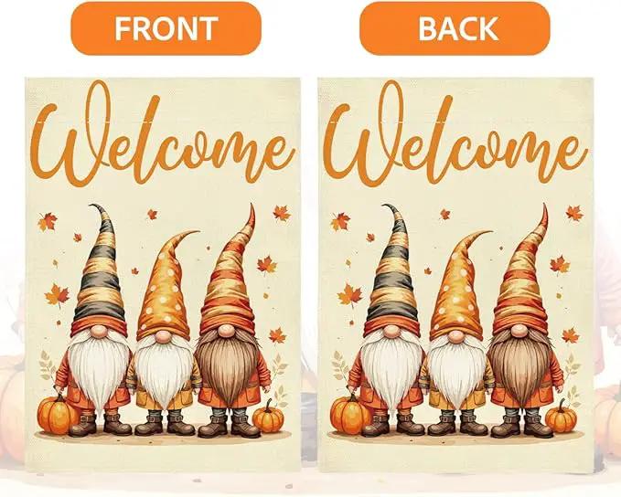Welcome Fall Garden Flag Autumn Gnomes Garden Flag 12x18 inch Double Sided Fall Thankful Maple Leaves Flags Holiday Decorations for Yard Lawn Patio (Flay 1809) by GreenHaven Gardens