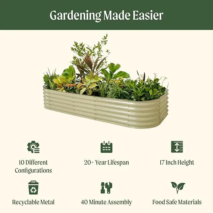 Vego garden Raised Garden Bed Kit, 17" Tall 10 in 1 Modular Raised Garden Beds Kit, Metal Planter Box for Vegetables, Flowers, Herbs, British Green by GreenHaven Gardens