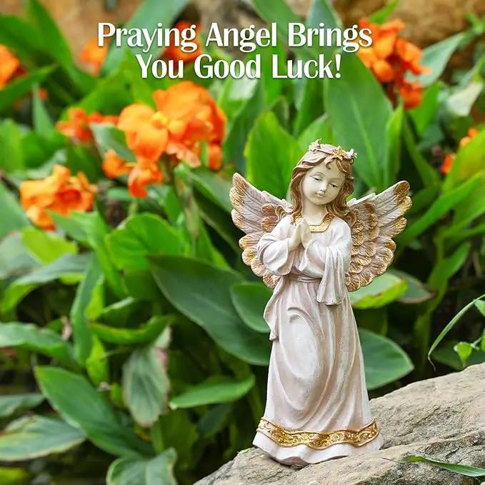 Angel Garden Statue,Memory Guardian Solar Garden Decor with Warm Light,Waterproof Praying Angel Statue with Garland,Outdoor Garden Decor Sculpture for Lawn Yard Patio,Sympathy Gift,Apricot Pink by GreenHaven Gardens