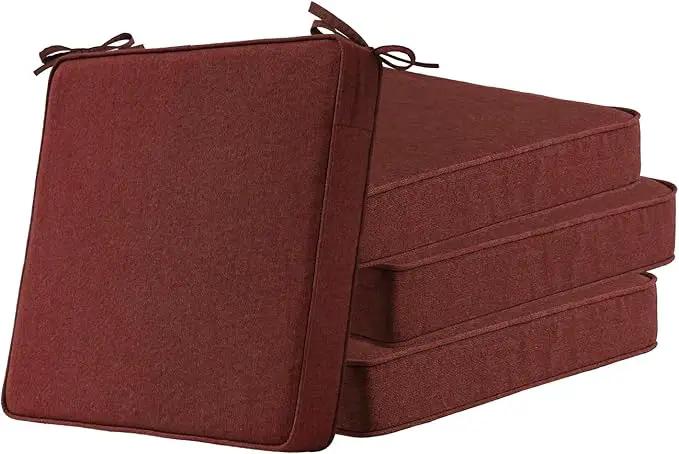 Sunbrella Square Corner Seat Cushions, 19" x 19" x 3", Set of 4, Indoor Outdoor Water Repellent Universal Chair Pads with Ties for Patio Furniture, Garden Dining Chairs, Spectrum Brick by GreenHaven Gardens