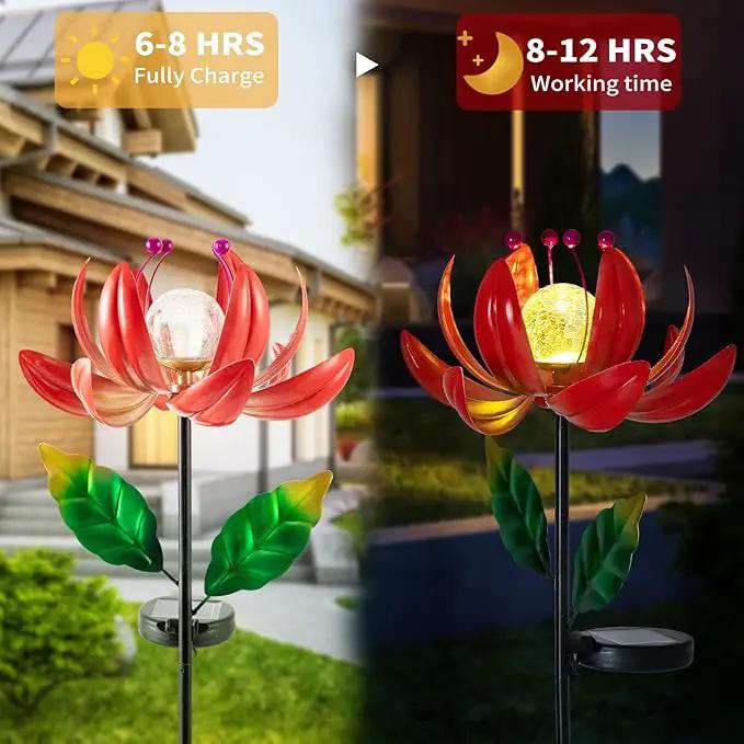 Solar Lights Outdoor Garden Decor, Solar Wind Spinner Yard Decorations for Outside, Lotus Windmill Pathway Lights with LED Cracked Crystal Ball Waterproof Flower Sculpture for Patio Lawn Garden Gifts by GreenHaven Gardens