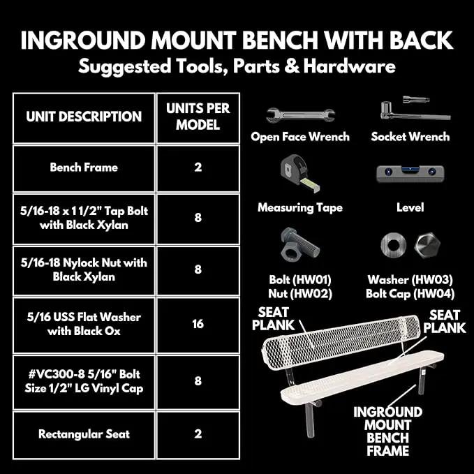 Coated Outdoor Furniture Heavy-Duty Outdoor Bench Thermoplastic Coated, Expanded Metal, Commercial-Grade Seating, Made in America (Inground with Back, 6 Ft, Dark Green) by GreenHaven Gardens