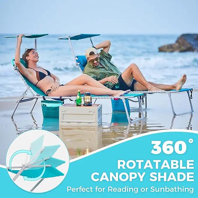 #WEJOY Folding Tanning Chair with Canopy Shade, Portable Adjustable 5-Position Patio Chaise Lounge with Pillow & Storage Pocket for Lay Flat Outdoor Lawn Backyard Beach Camping Pool (Cyan) by GreenHaven Gardens