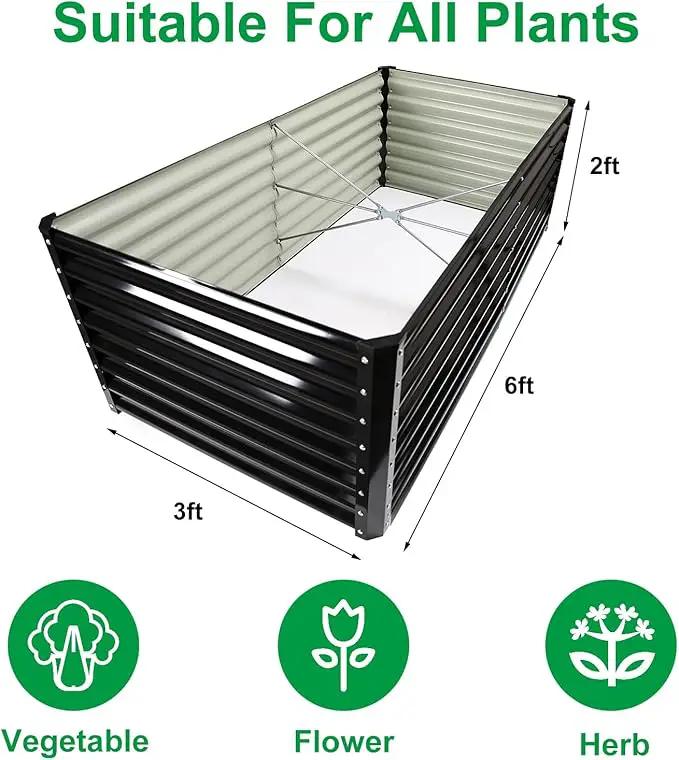 JERIA 6×3×2ft Galvanized Raised，Outdoor Metal Raised Garden Bed, Rectangular Deep Root Planter Box for Vegetables, Flowers, Herbs by GreenHaven Gardens