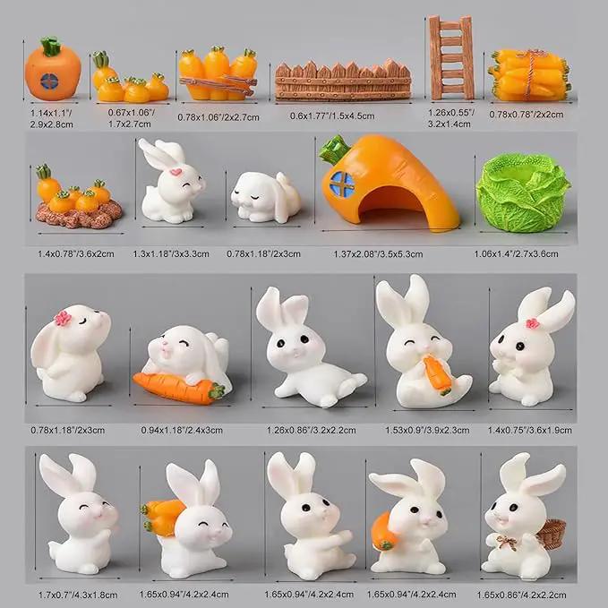 21Pcs Mini Rabbit and Carrot Figurines 1inch Cute Resin Bunny Cake Toppers for DIY Fairy Garden Dollhouse Moss Landscape Crafts Easter Decors by GreenHaven Gardens