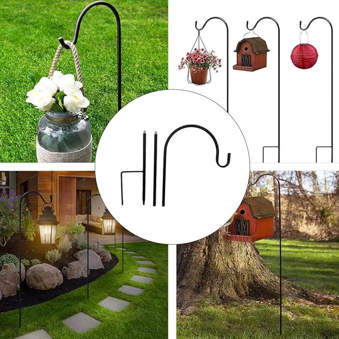 Dualshine 2 Pack Shepherd Hook 35 inch Tall Garden Outdoor Hook for Hanging Solar Light, Bird Feeders, Lanterns, Mason Jars, Garden Stake and Wedding Decor (Black) by GreenHaven Gardens