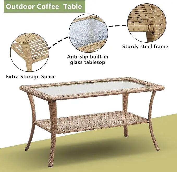 Outdoor Wicker Patio Furniture Set - 6 Piece Rattan Patio Conversation Set with 2 Rocking Swivel Chairs,2 Ottomans,1 Sofa and 1 Coffee Table for Porch Deck Backyard Garden(Yellow/Blue) by GreenHaven Gardens