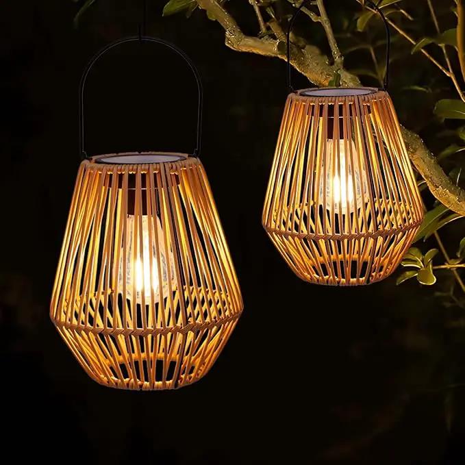 Solar Lantern,2 Pack Solar Wicker Lanterns Outdoor Waterproof Boho Lights for Outside Hanging Rattan Lights Outdoor Patio Lanterns Decoration for Garden,Yard,Porch,Trees,Lawn,Pathway by GreenHaven Gardens