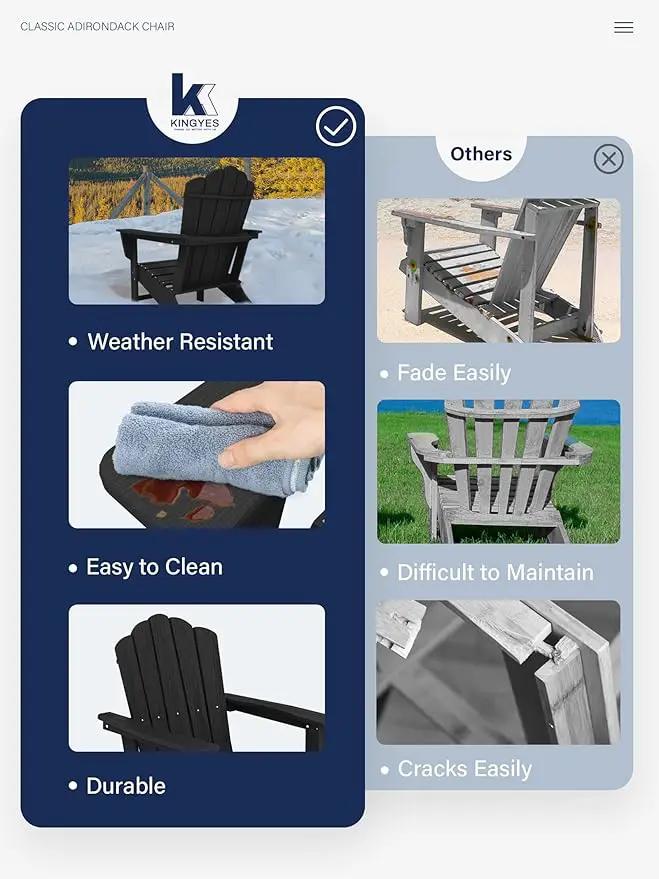 KINGYES HDPE Adirondack Chair, Classic All-Weather Adirondack Chair Set of 6, Black by GreenHaven Gardens