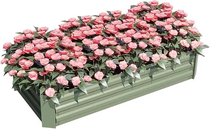 Aoodor 4 x 2 x 1 ft Outdoor Raised Garden Bed, Reinforced Galvanized Steel Planter Box for Vegetables, Flowers,Fruits and Herbs by GreenHaven Gardens