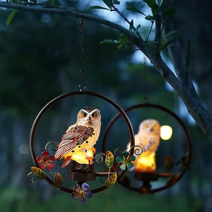 ASFSKY Gift for Owl Lovers Garden Solar Hanging Owl Statue Waterproof Outdoor Hanging Garden Decorations (Brown) by GreenHaven Gardens