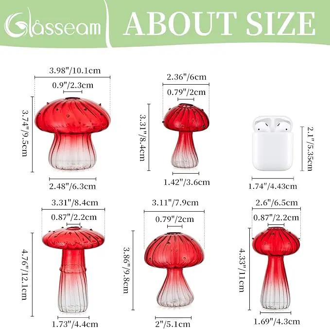 Glasseam Mushroom Plant Propagation Stations: Red Glass Terrarium Jar Set of 10 Cute Planters for Indoor Plants Mini Propagate Station Unique Christmas Birthday Gifts for Women Home Office Decor by GreenHaven Gardens