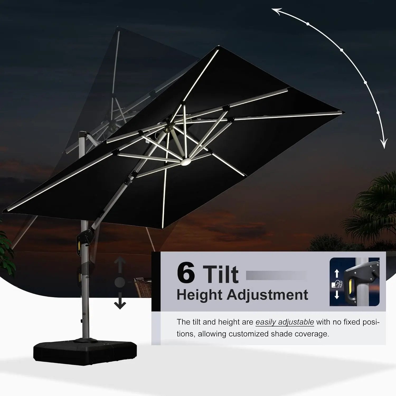 PURPLE LEAF 9 Feet Double Top Deluxe Solar Powered LED Square Patio Umbrella Offset Hanging Umbrella Outdoor Market Umbrella Garden Umbrella, Black by GreenHaven Gardens
