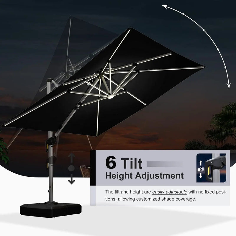 PURPLE LEAF 9 Feet Double Top Deluxe Solar Powered LED Square Patio Umbrella Offset Hanging Umbrella Outdoor Market Umbrella Garden Umbrella, Black by GreenHaven Gardens
