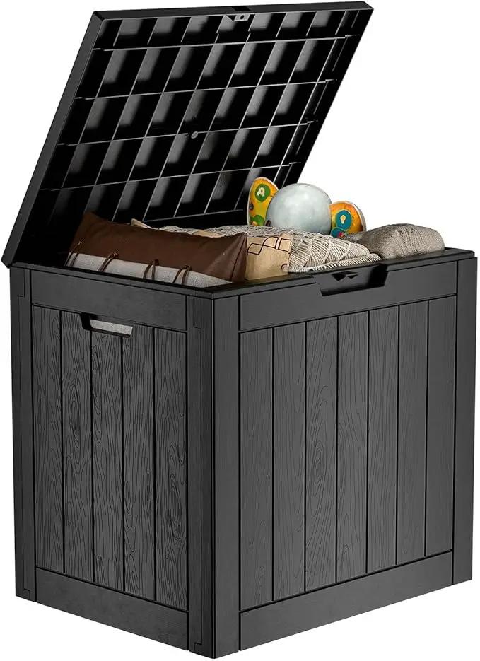 30 Gallon Outdoor Deck Box,Storage Lockable Waterproof Patio Furniture,Garden Tools,Cushions,Pool Accessories Outside Storage Resin Box(Black) by GreenHaven Gardens