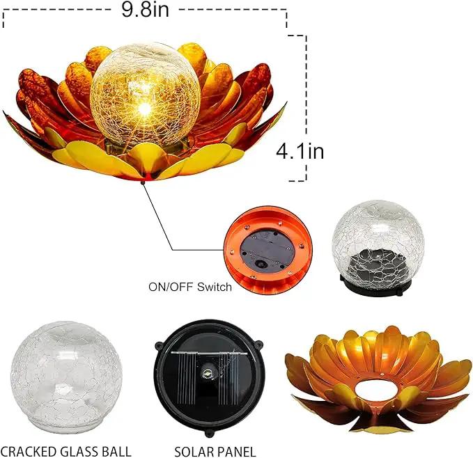 Solar Flower Light Outdoor Christmas Decorative,Garden Solar Powered Lights,Yard Solar Glass Ball Light with Metal Petal for Tabletop Decor Birthday Gift for Her,Christmas Gifts for Women by GreenHaven Gardens