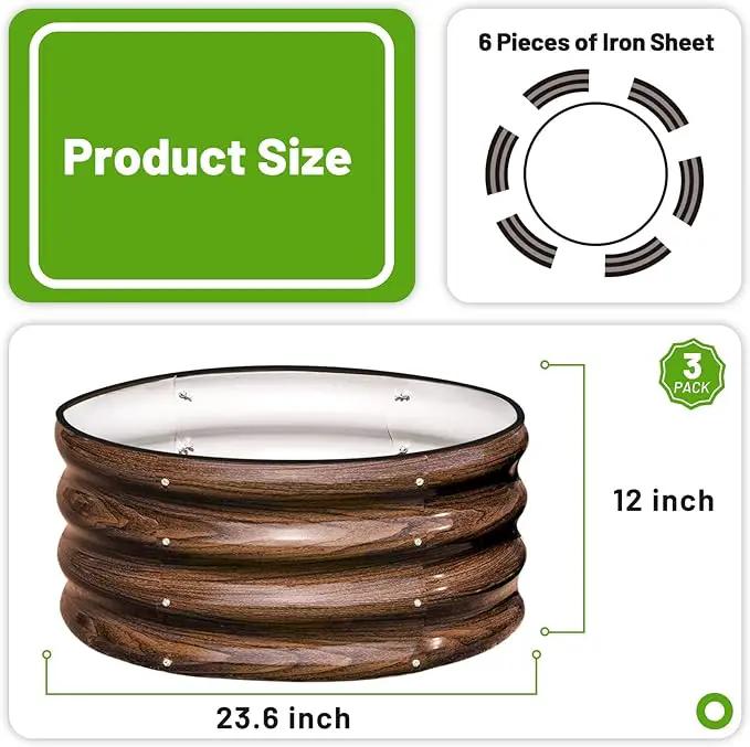 SnugNiture 3 Pcs 2x2x1ft Round Galvanized Raised Garden Bed Kit Outdoor, Metal Planter Box for Planting Plants Vegetables, Brown by GreenHaven Gardens