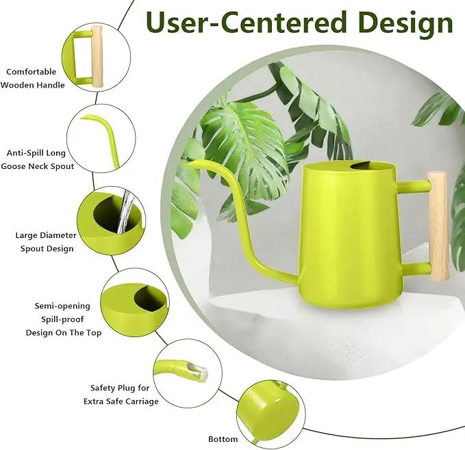Watering Can Indoor Plants, 35oz Small Stainless Steel Metal Watering Can Modern Decorative Watering Pot with Long Spout for Indoor House Plant Bonsai Garden Flowers (Bright Green) by GreenHaven Gardens