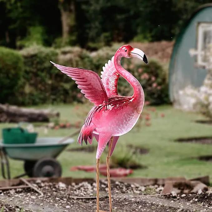 Natelf Garden Flamingo Statues and Sculptures, Outdoor Metal Bird Yard Art, Pink Flamingos Lawn Ornament for Patio Backyard Porch Decorations by GreenHaven Gardens