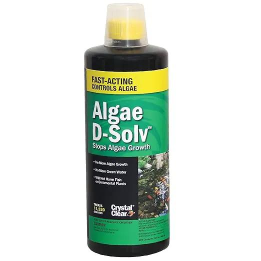 CrystalClear Algae D-Solv Pond Algae Control, Fast-Acting EPA Registered Algaecide, Use in Fountains & Outdoor Ponds Containing Koi & Other Fish, Treats 11,520 Gallons, 32 Ounces by GreenHaven Gardens