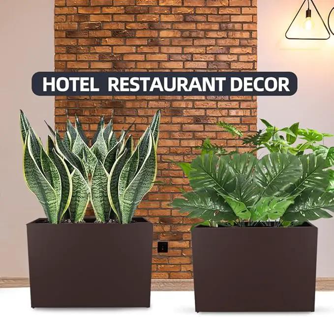 Metal Tall Long Planter Box Large Rectangular Planter Flower Pot with Drainage Holes for Indoor Outdoor Deck Porch Garden Home Patio Front Door (Espresso, M) by GreenHaven Gardens