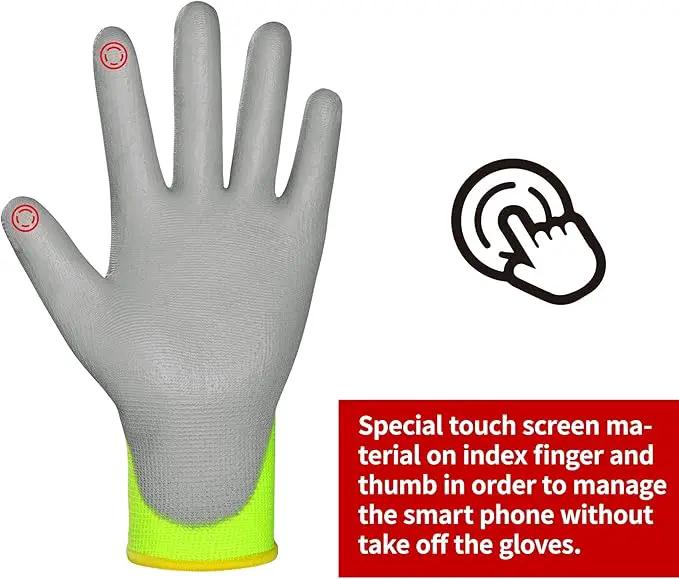 DULFINE Safety Work Gloves PU Coated for Men and Women-12 Pairs,Hi-Vis Seamless Knit Glove with Two Fingers Touchscreen,Ideal for General Duty Work (Large) by GreenHaven Gardens
