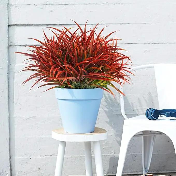 Uieke 6 Bundles Artificial Outdoor Plants UV Resistant Fake Grass Plants Faux Plastic Plants Greenery Shrubs for Home Garden Pathway Window Box Front Porch Cemetery Fall Decor, Autumn Red by GreenHaven Gardens