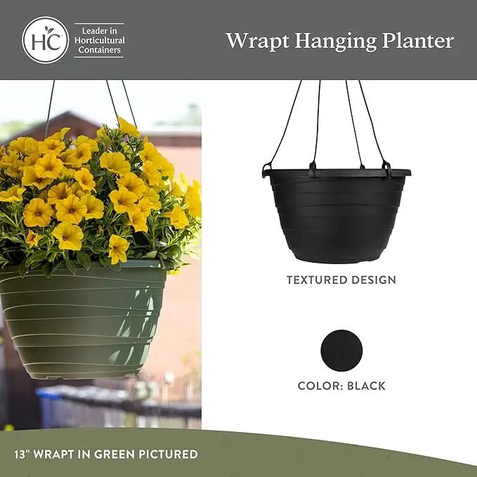 The HC Companies Wrapt Hanging Planters - Lightweight Plant Pot Hanger for Hanging Plants, Vegetables & Herbs - Outdoor & Indoor Hanging Basket for Plants (11" Black, Pack of 2) by GreenHaven Gardens