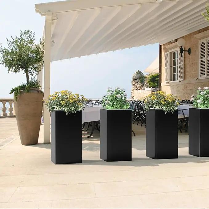 Tall Metal Cube Planter for Outdoor Plants 15" L x 15" W x 30" H, Heavy Duty Steel Planter Box with Removable Insert Shelf, Rectangular Planters for Porch, Garden, Yard, Hotel (Black) by GreenHaven Gardens