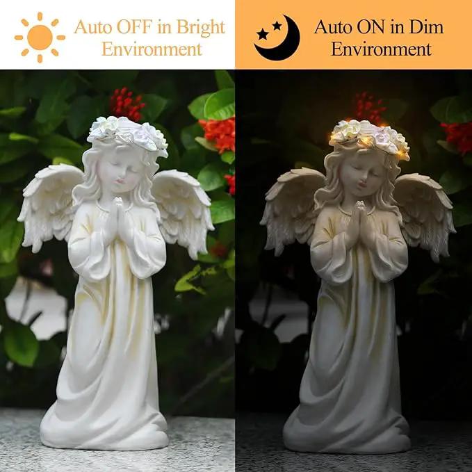 Angel Garden Statue,Memory Guardian Solar Garden Decor with Warm Light,Waterproof Outdoor Garden Decor Praying Angel Figurine Sculpture for Lawn Yard Patio,Sympathy Gift,White by GreenHaven Gardens