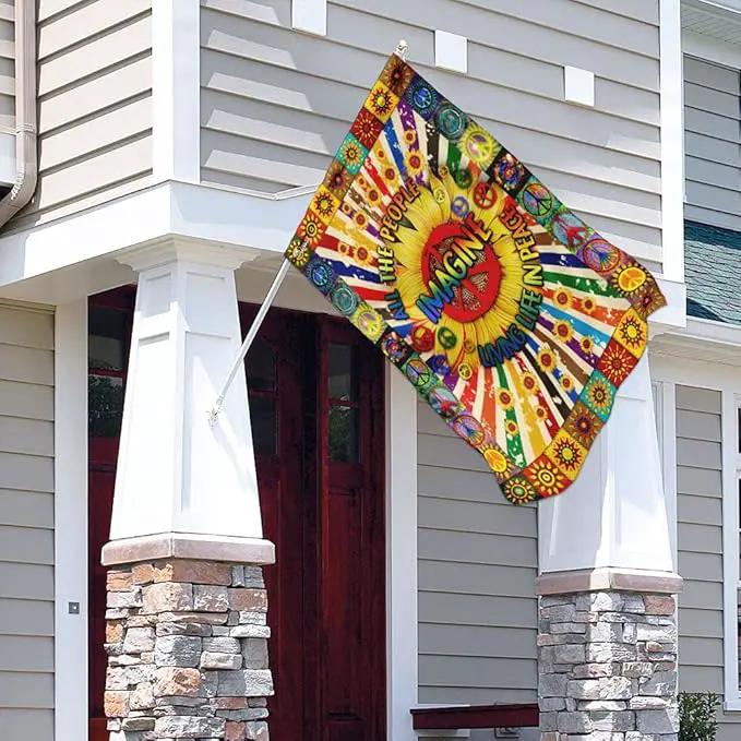 FLAGWIX Flags - Imagine All The People Living Life In Peace Hippie Sunflower Flag DDH1826F, House Flag (29.5" x 39.5") - USA House Garden Flags Premium Polyester - Decorative Outdoor Flags by GreenHaven Gardens