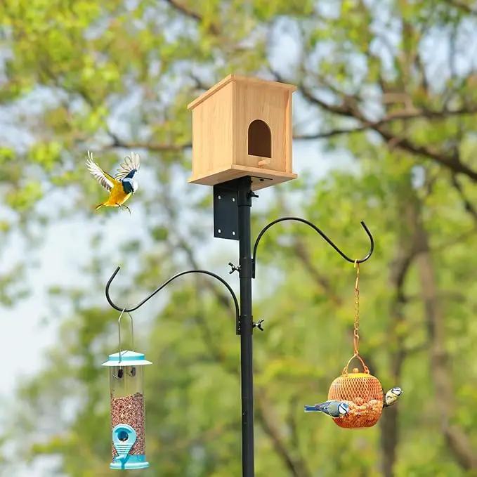 ERYTLLY Bird House Pole 80 Inch Bird Feeder Pole with Squirrel Baffle and 2 Hooks - Heavy Duty Bluebird Feeder Support Rod Stand Set for Outside, Yard, Garden by GreenHaven Gardens