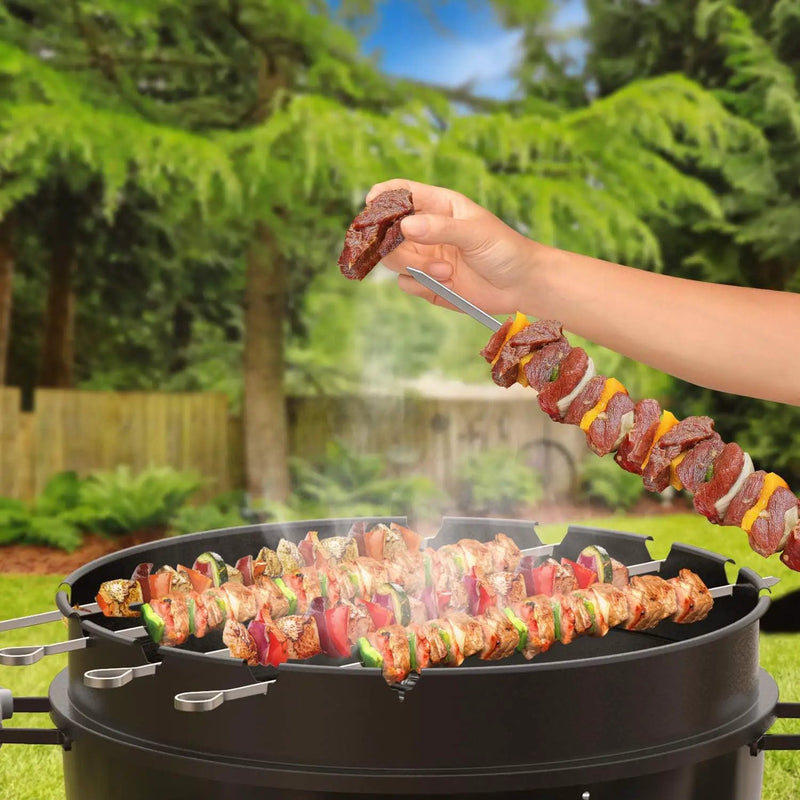 only fire Rotisserie Ring with Kabob Skewer Set for Weber 22 1/2 Inch Kettle and Other Similar Kettle Charcoal Grills by GreenHaven Gardens