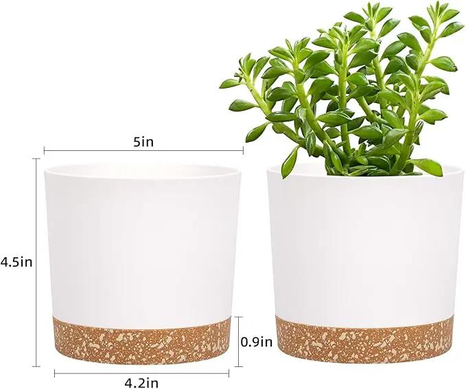 QCQHDU 5 inch Plant Pot, 2 Pack Planters for Indoor Plants with Drainage Holes & Saucer, Outdoor Flower Pots Home Garden Modern Decor by GreenHaven Gardens