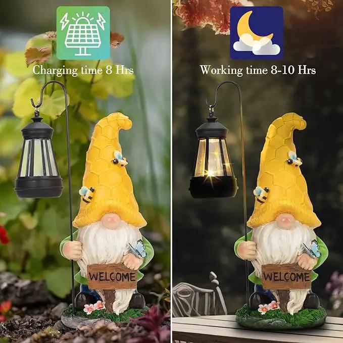 12.6'' Solar Large Garden Gnomes Outdoor Statues with Lantern, Welcome Gnome Garden Outdoor Decor Gift Waterproof Decoration for Patio, Balcony, Yard Ornament - Unique Housewarming Gifts by GreenHaven Gardens